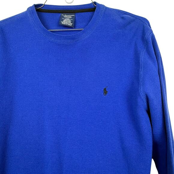 Polo Ralph Lauren Blue Waffle Knit Thermal Shirt L Lounge Sleep Top Minimalist - Picture 1 of 7